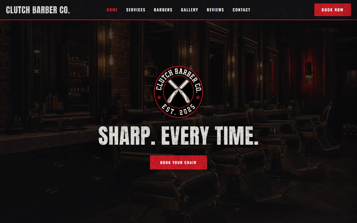 Clutch Barber Co. website concept, homepage screenshot