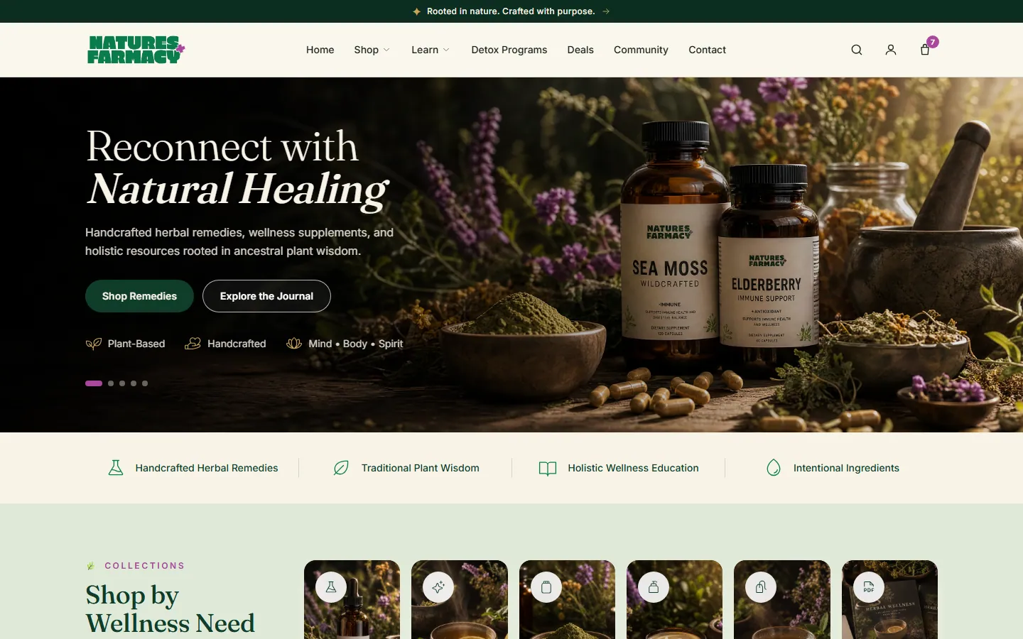 Nature's Farmacy website concept, homepage screenshot
