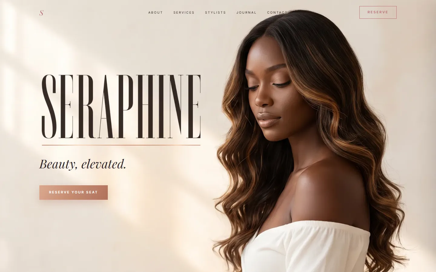 Séraphine Hair Studio website concept, homepage screenshot